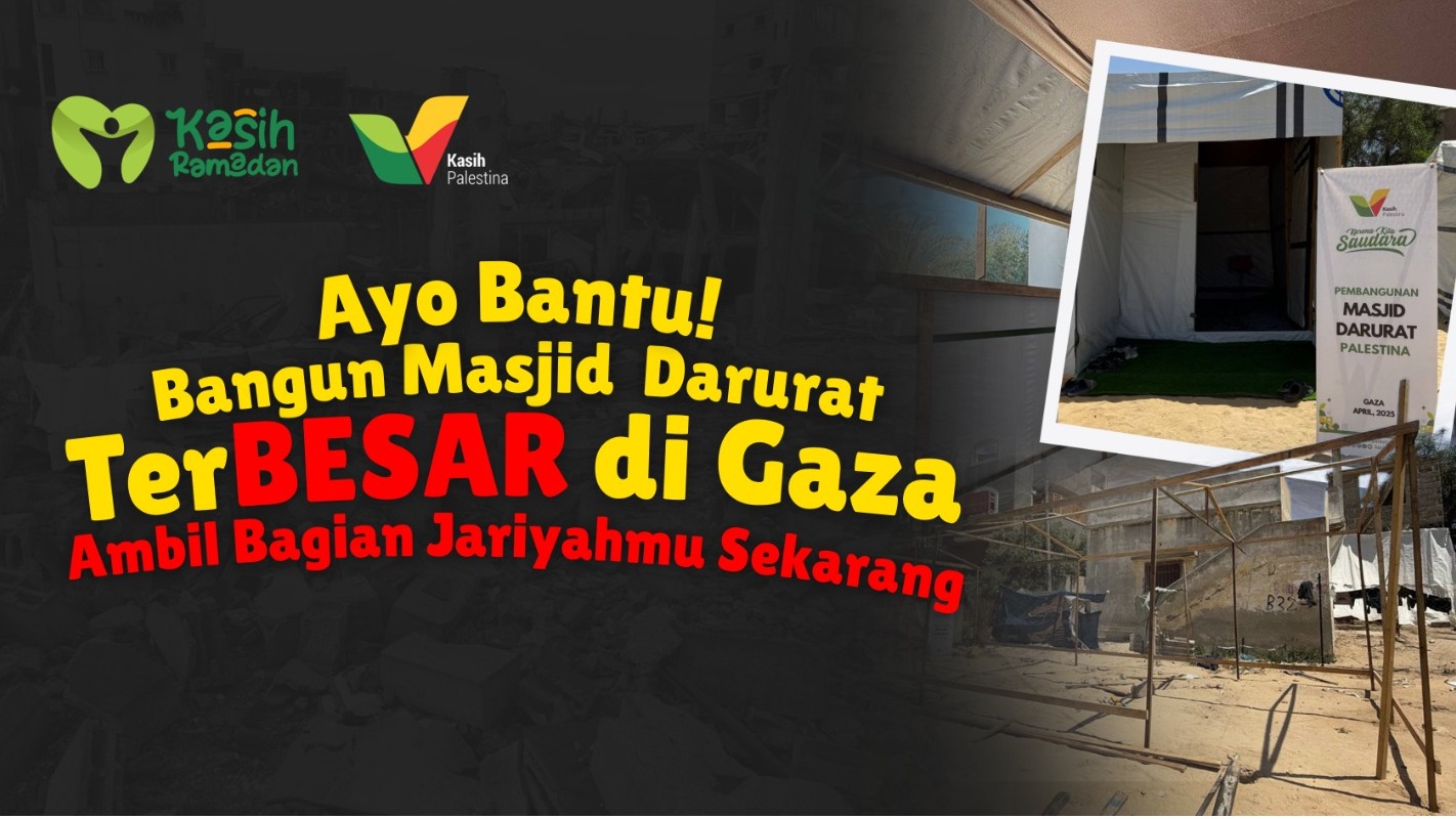 Bangun Masjid Darurat Terbesar di Gaza